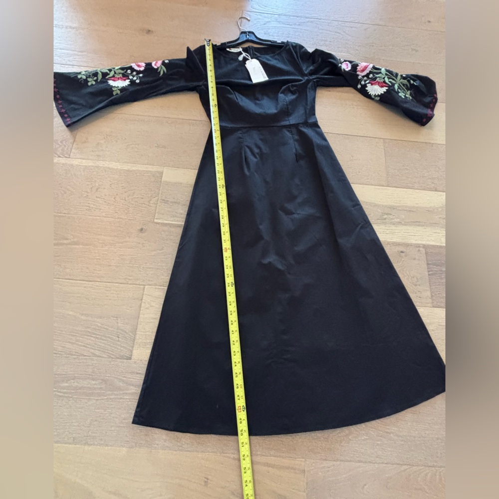 Fanm Mon Yobe Dress Midi Maxi Floral Embroidered Bell Sleeves Black Small NWT - Picture 14 of 15